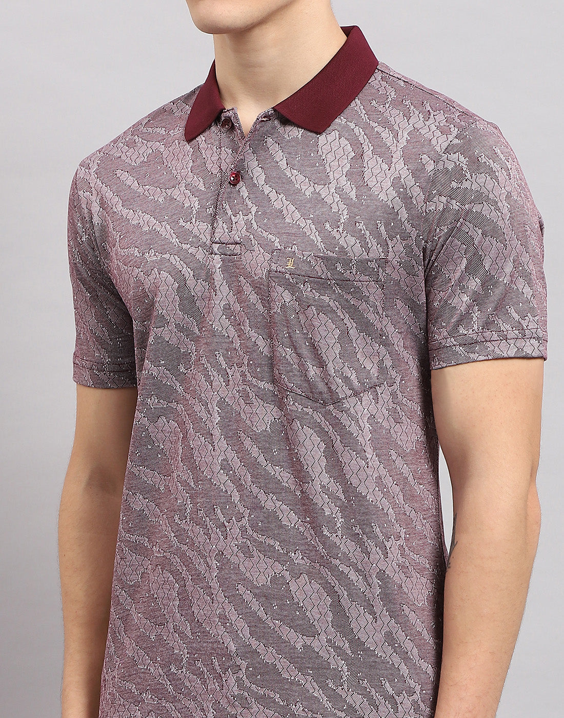 Men Maroon Stripe Polo Collar Half Sleeve T-Shirt