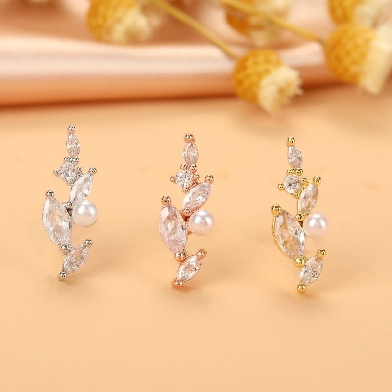 Fashion Flower Airplane Stainless Steel Copper Plating Inlay Zircon Ear Studs 1 Piece