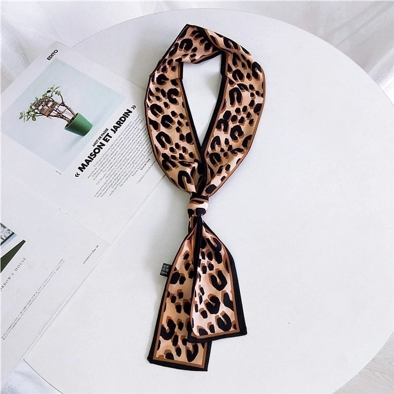 Double-sided Leopard Print Boxer Small Scarf Women's Scarf New  Spring And Autumn All-match Wrist Strap Ribbon Hair Band Fashion