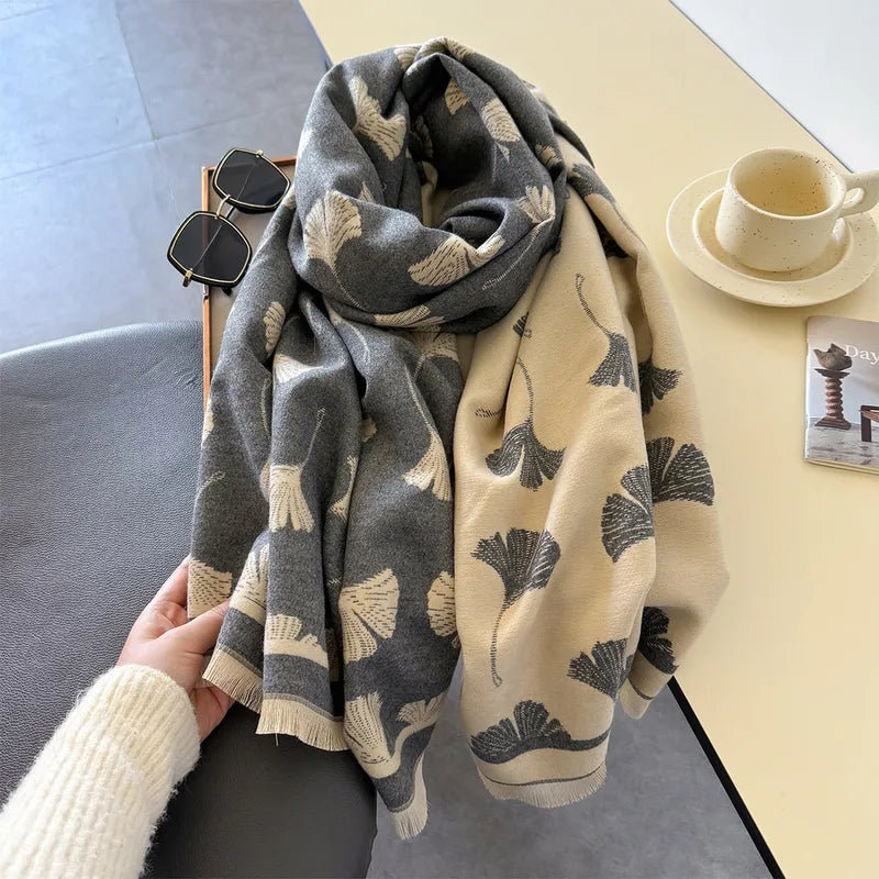 Women's Basic Minimalist Maple Leaf Polyester Scarf