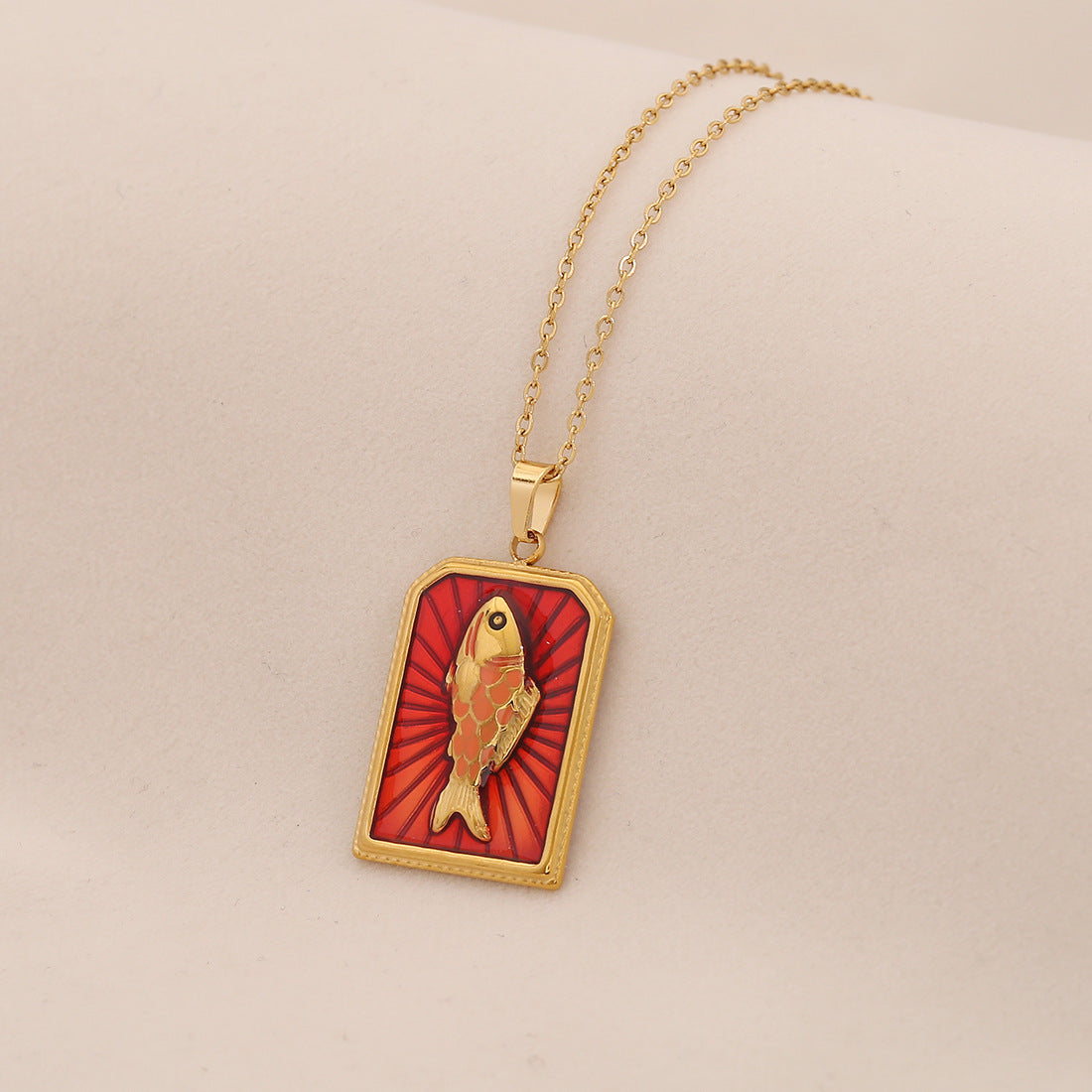 Vintage Tarot Pendant Necklace Love Fish Stainless Steel Necklace N1514