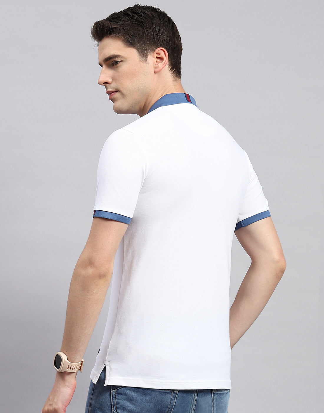 Men White Printed Polo Collar Half Sleeve T-Shirt