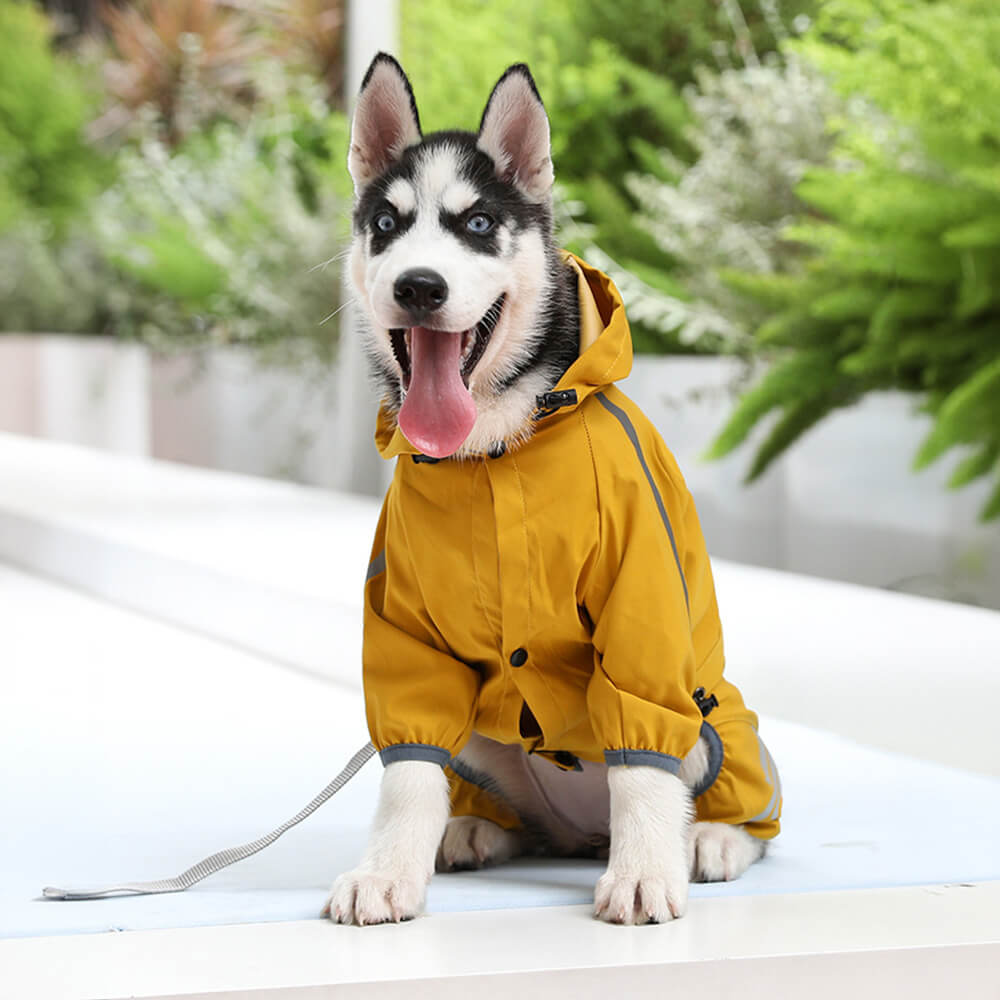 Stylish Waterproof Adjustable Reflective Strip Dog Raincoat with Hood