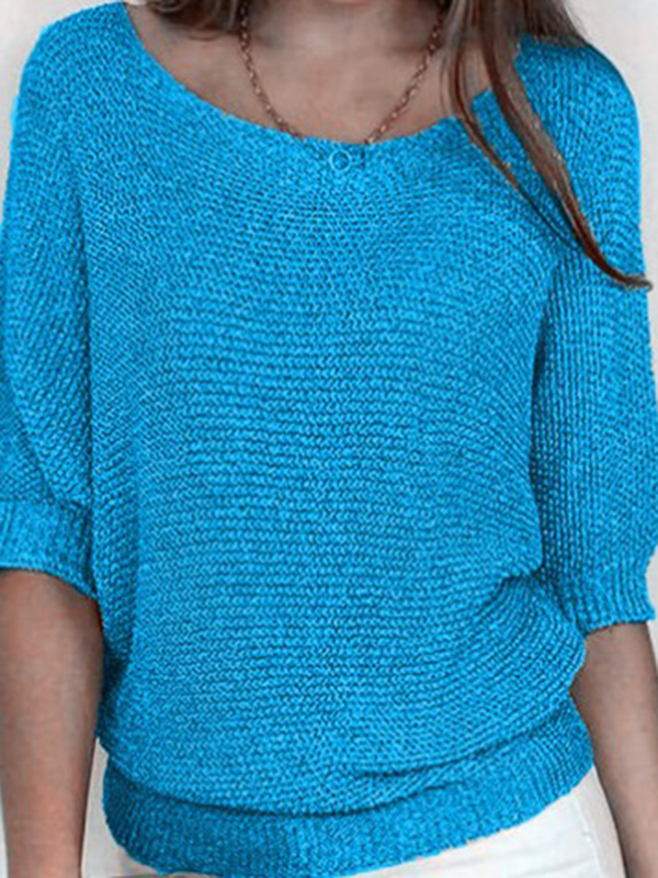 Loose Plus Size Solid Color Split-Joint Round-neck Sweater Tops