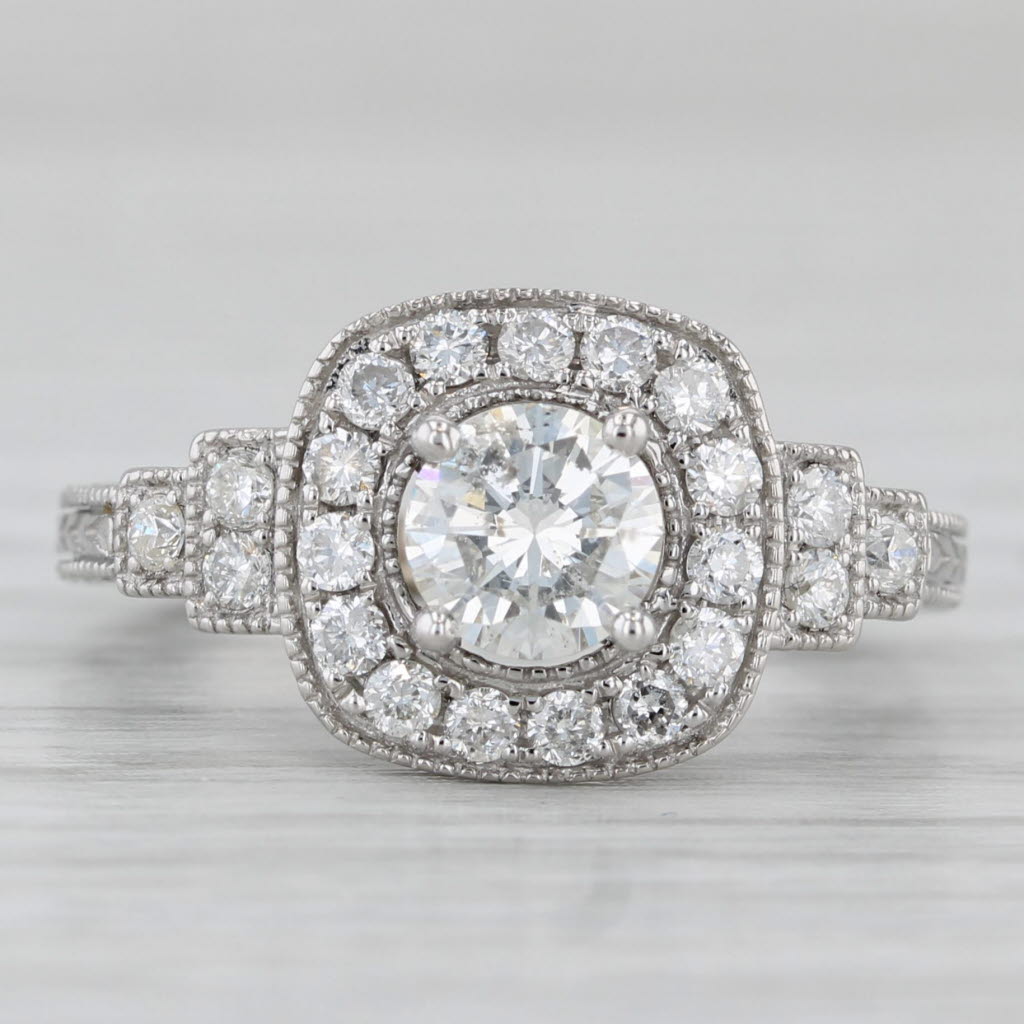 1.04ctw Round Diamond Halo Ring 14k White Gold Size 5.75
