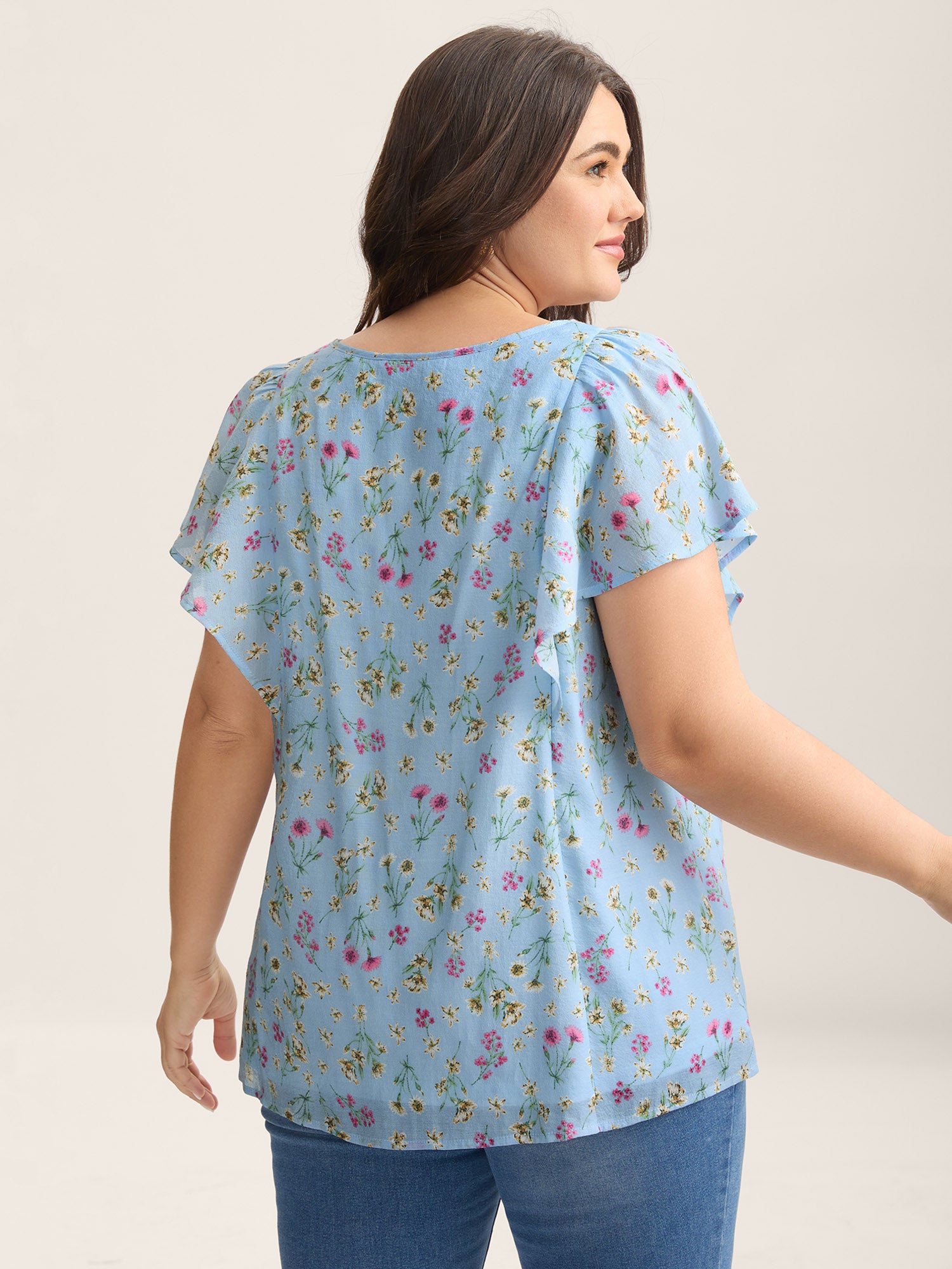 Floral Print Ruffled Flowy Blouse
