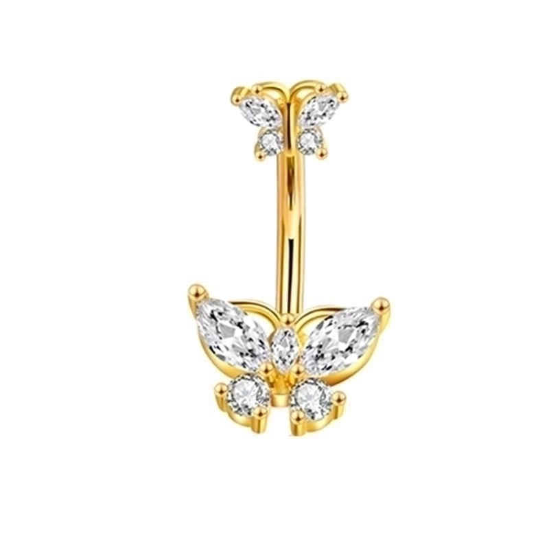 15 Pieces Minimalist Heart Shape Pineapple Butterfly Plating Inlay Stainless Steel Zircon Navel Stud