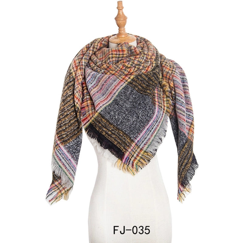 Autumn And Winter New Ring Yarn Thickened Double-sided Lattice Prick Scarf Scarf Women's Scarf Shawl Manufacturers