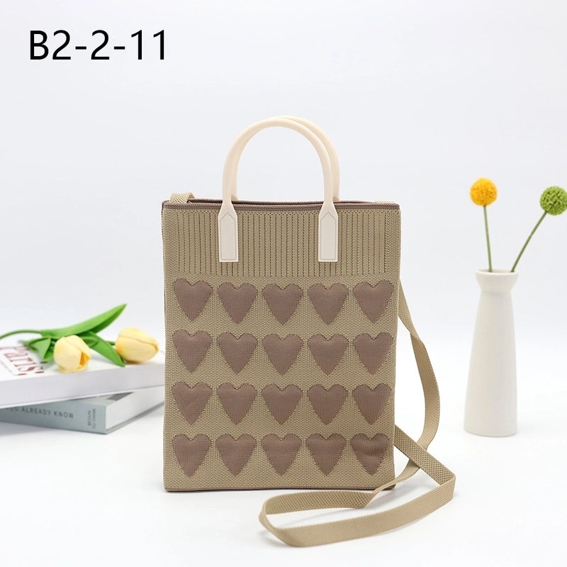 Women's Medium Cotton Plaid Waves Heart Shape Cute Basic Square Open Square Bag