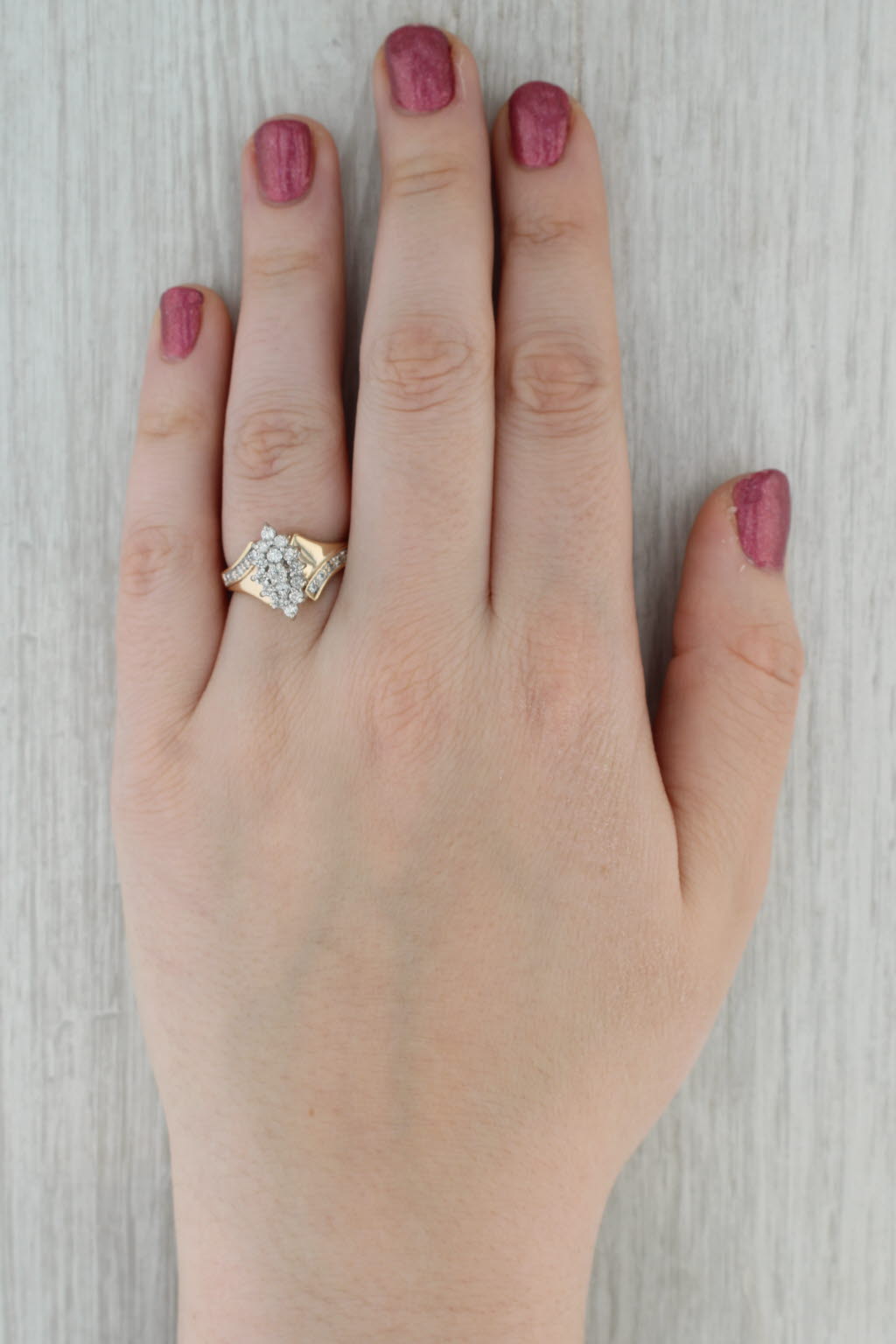 0.60ctw Diamond Cluster Bypass Ring 10k Yellow Gold Vintage Engagement