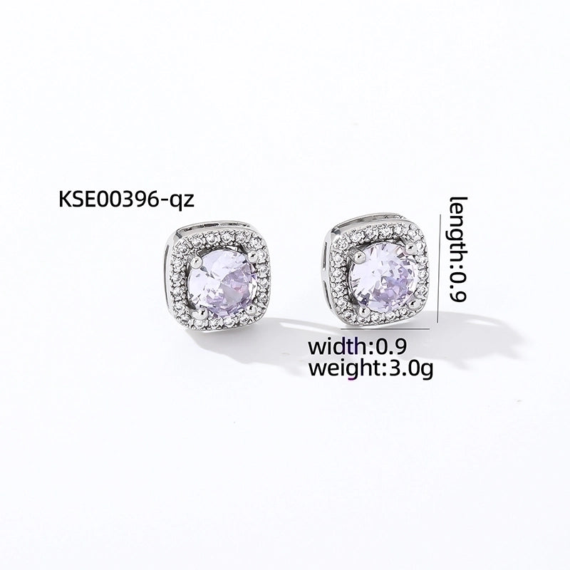 1 Pair Casual Minimalist Square Inlay Copper Zircon Silver Plated Ear Studs