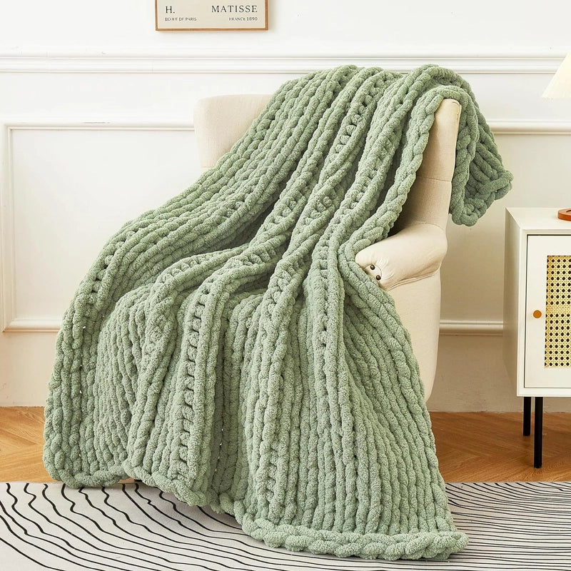 Half Velvet Needle Hand-woven Coarse Wool Blanket Sofa Blanket Nordic Knitted Blanket