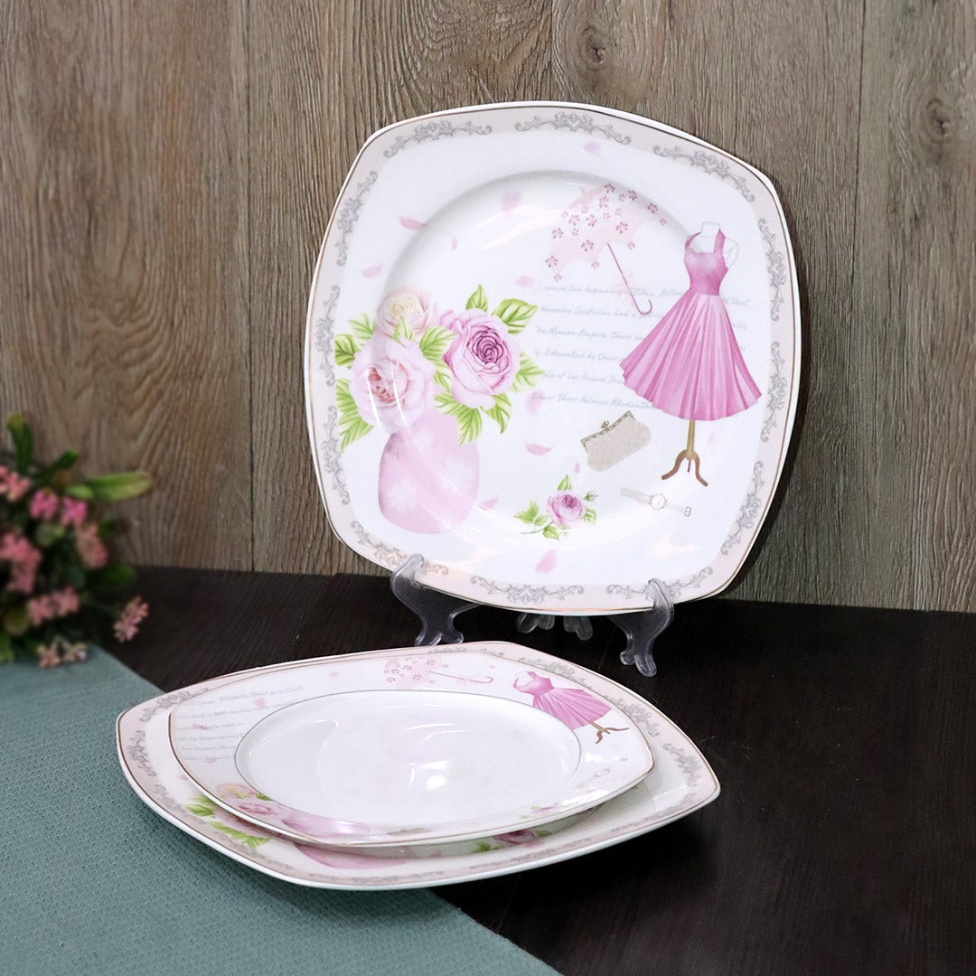 Pink Flowers Porcelain Plates Set