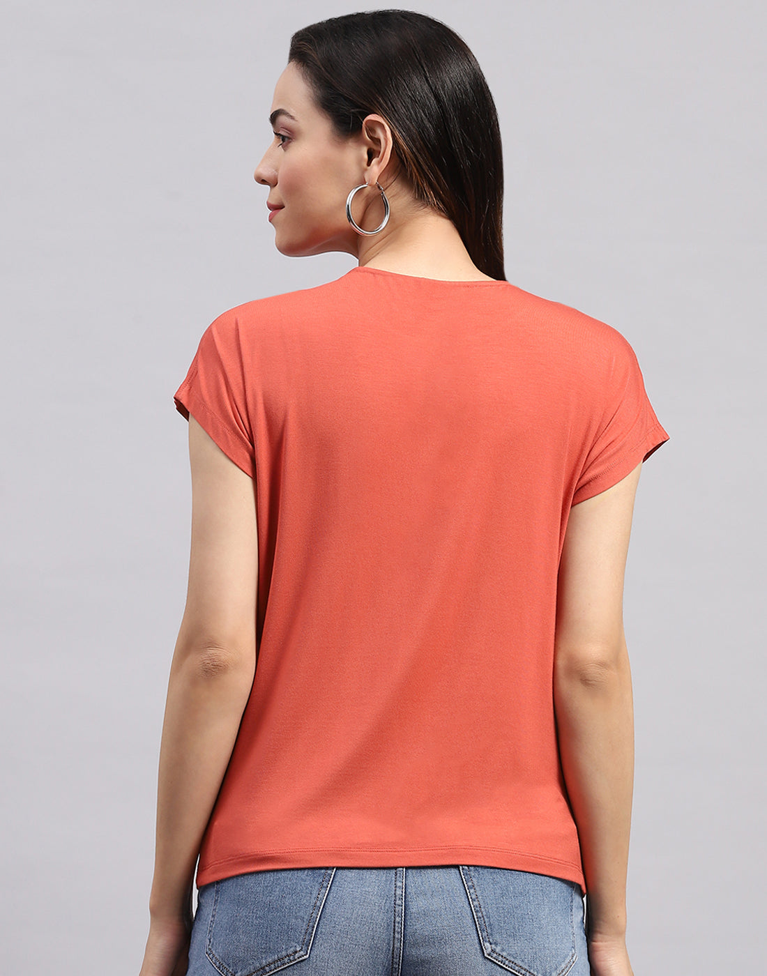 Women Orange Printed Round Neck Half Sleeve Top