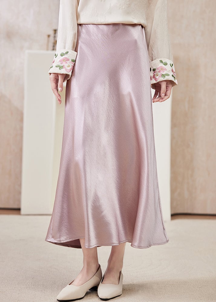 Boutique Pink High Waist Draping Silk Skirts Spring