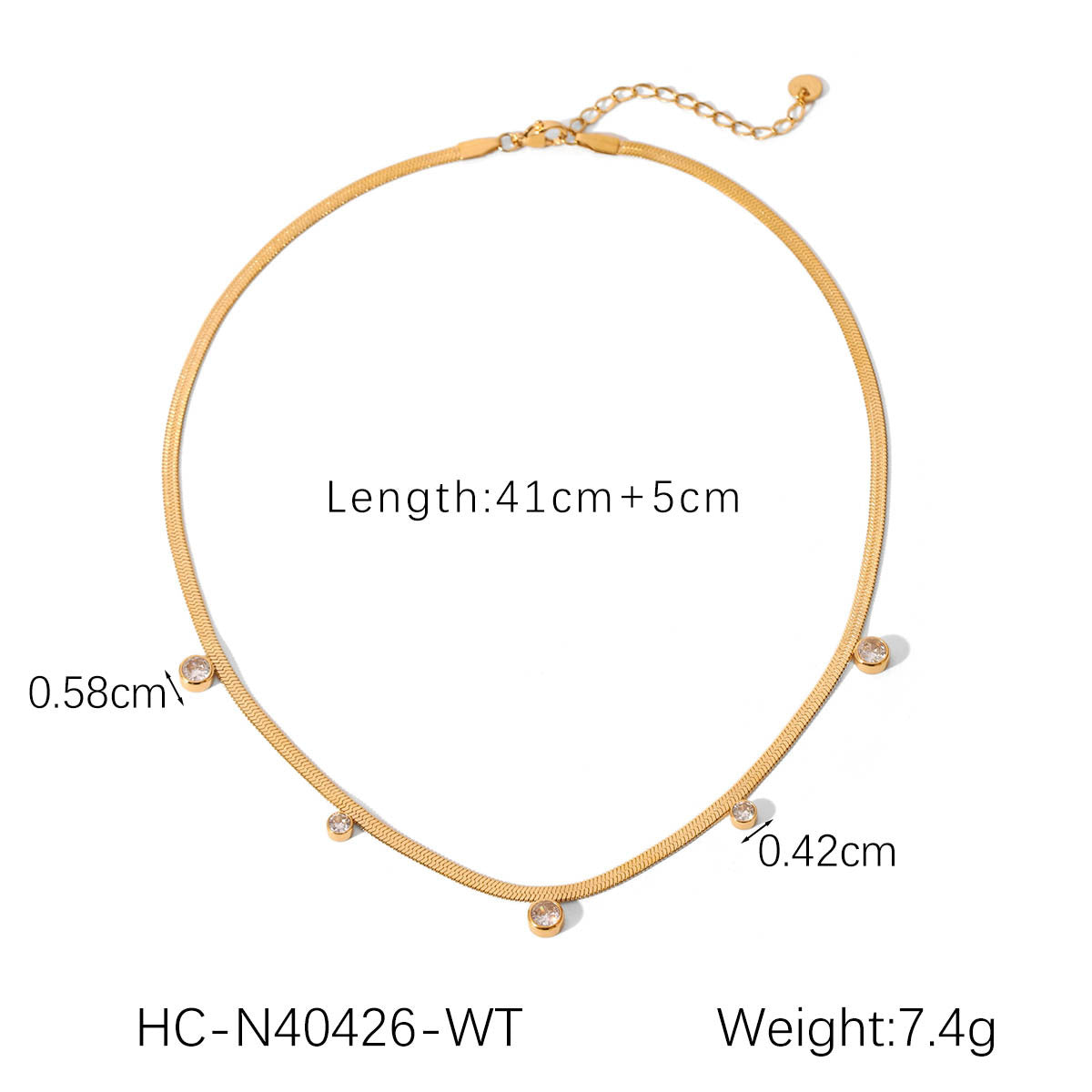 Ins18K Gold Stainless Steel Snake Bone Chain Inlaid With Round Zircon Necklace Female Niche Titanium Steel Clavicle Chain