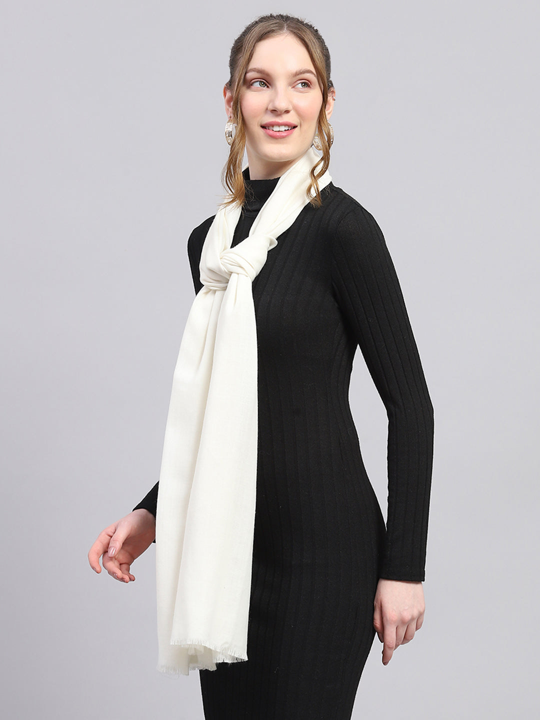 Women White Solid Stole