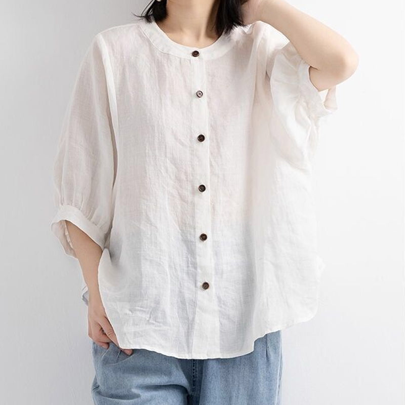 Leisure Solid Color Half Sleeve O-neck Blouse