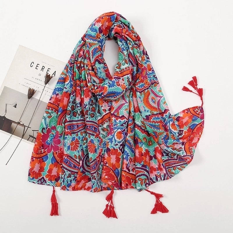 Women's Sweet Color Block Polyester Printing Scarf