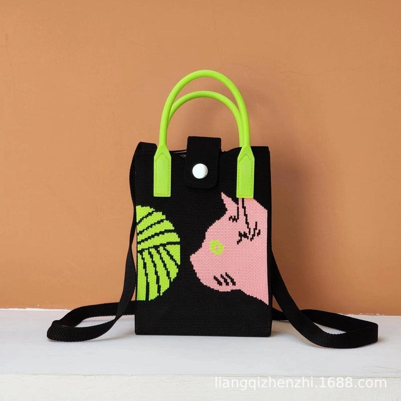 Women's Polyester Cartoon Cute Square Hidden Buckle Shoulder Bag Handbag Crossbody Bag