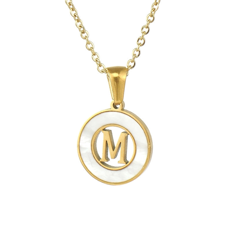 Minimalist Letter Stainless Steel Pendant Necklace Plating Hollow Out Shell Stainless Steel Necklaces