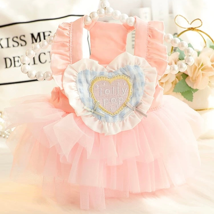 Plaid Heart Pattern Dog Cat Lace Dress