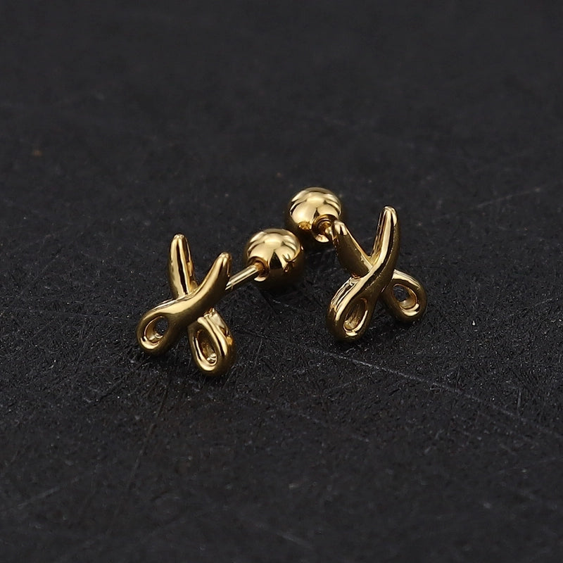 1 Piece Cute Minimalist Geometric Animal Crown Plating Titanium Steel Ear Studs