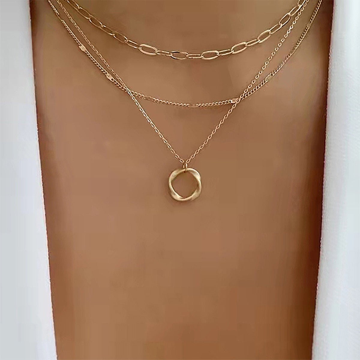 Fashion Circle Charm Layered Necklace