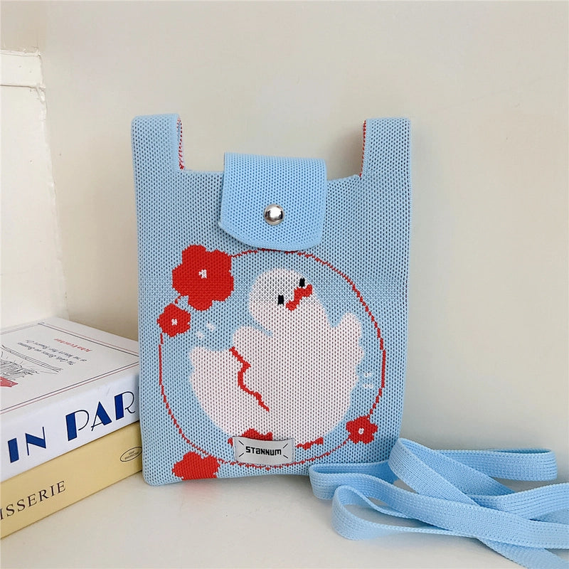 Women's Small Polyester Cartoon Letter Flower Cute Square Flip Cover Bucket Bag
