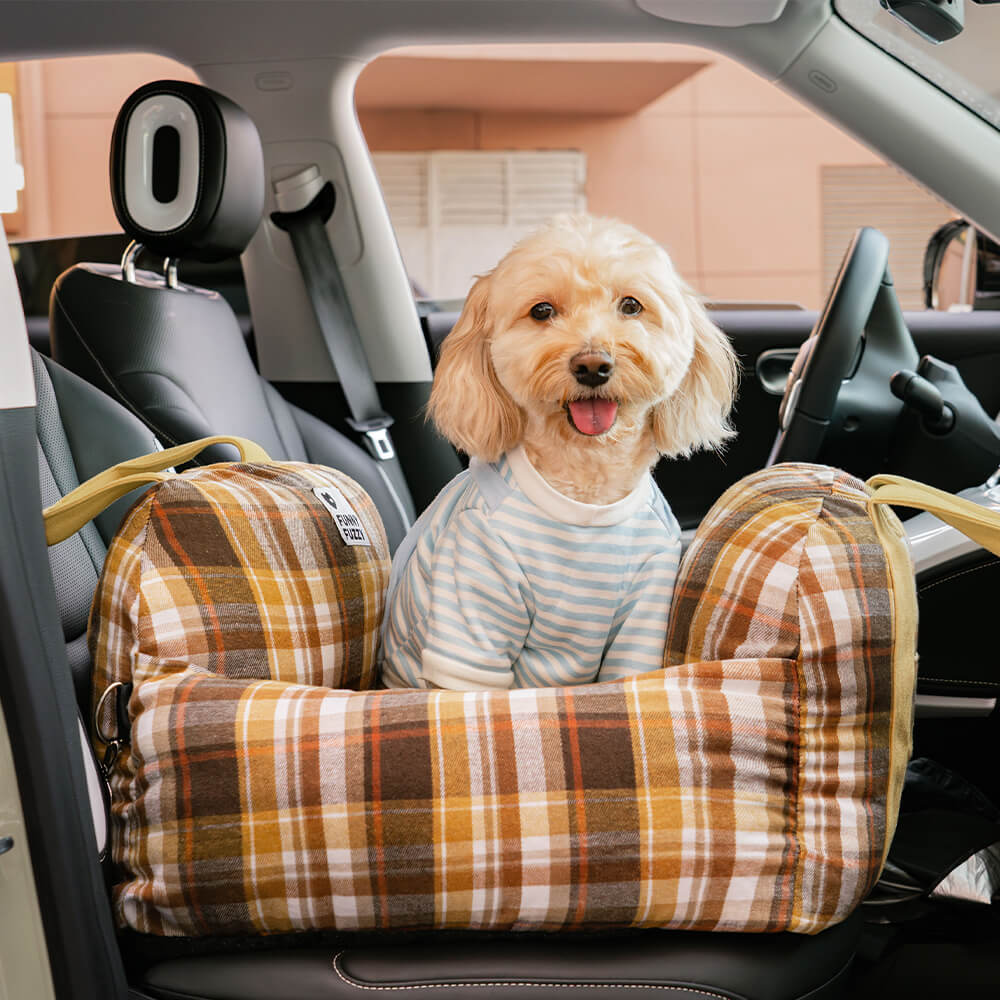 Vintage Plaid Travel Safety Dog Car Seat Beds