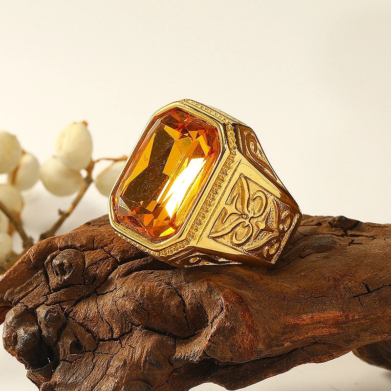 Retro Square Titanium Steel Plating Inlay Artificial Gemstones Rings