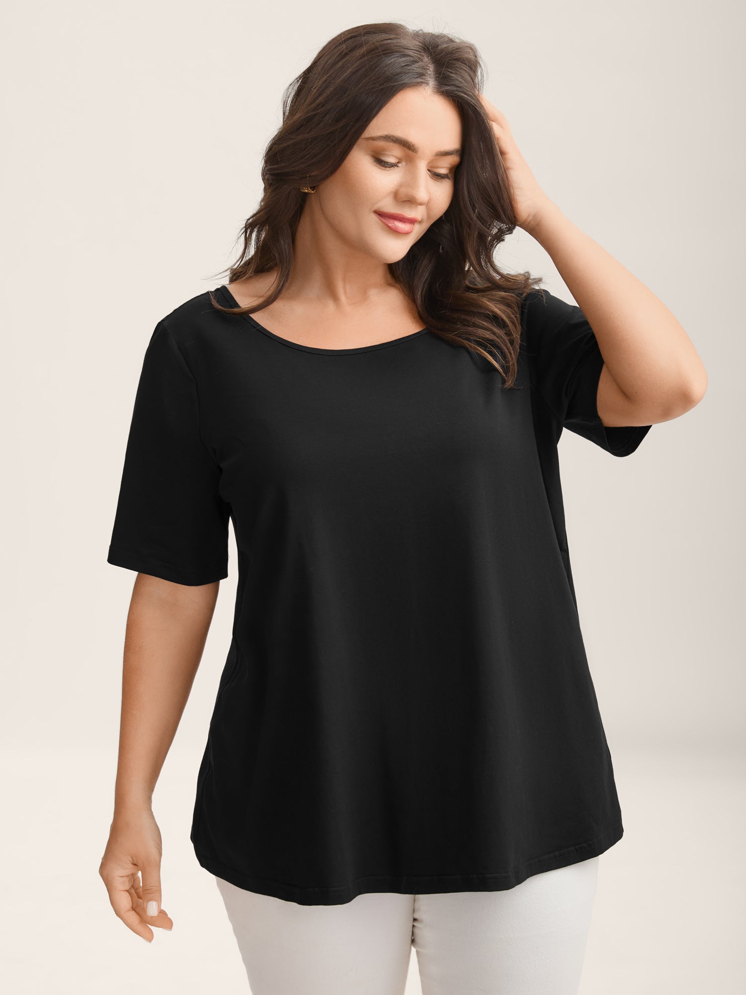 Cotton Backless Pearl Chain Stretchy T-Shirt