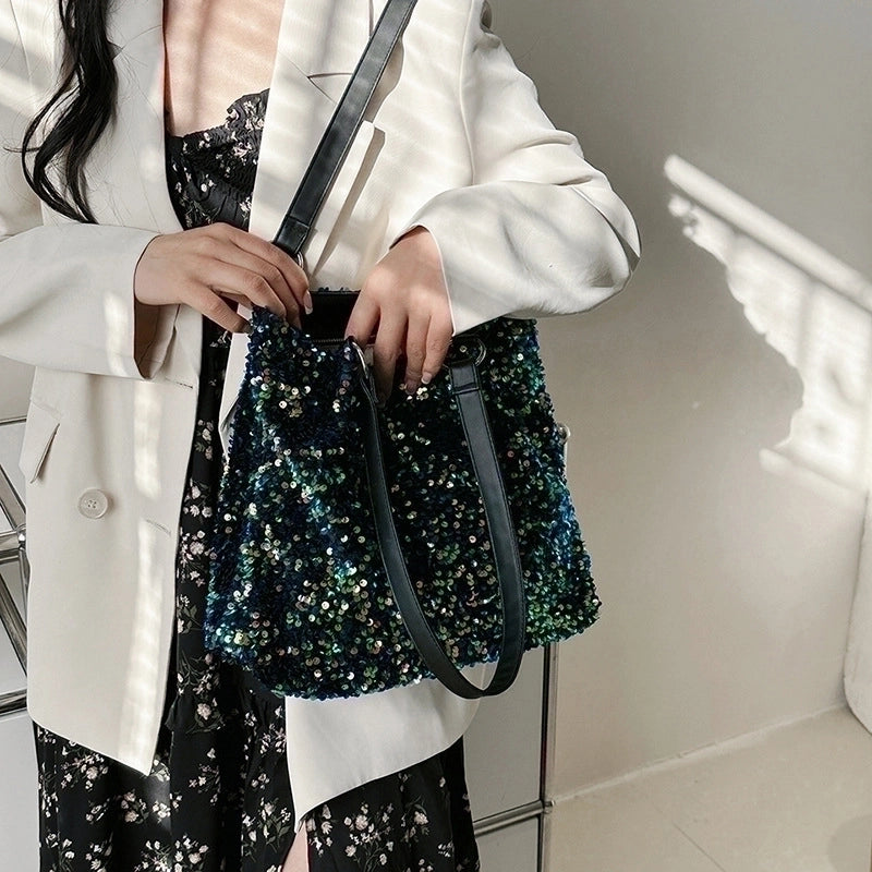 Women's Large Pu Leather Multicolor Elegant Square Zipper Shoulder Bag
