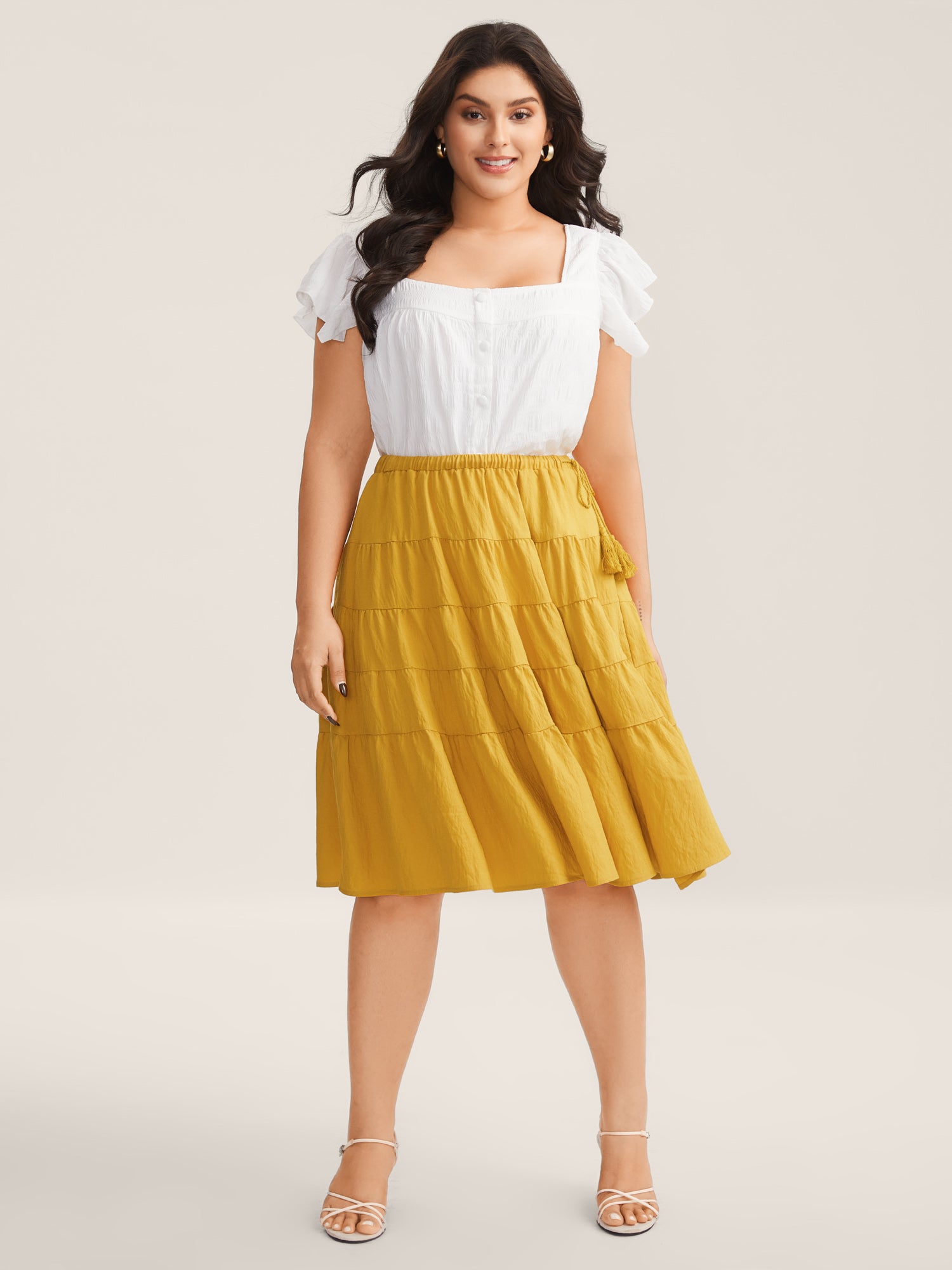 Tassel Tie Tiered Midi Skirt