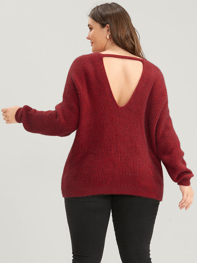 Solid Soft Pointelle Knit Cut Out Fluffy Knit Top