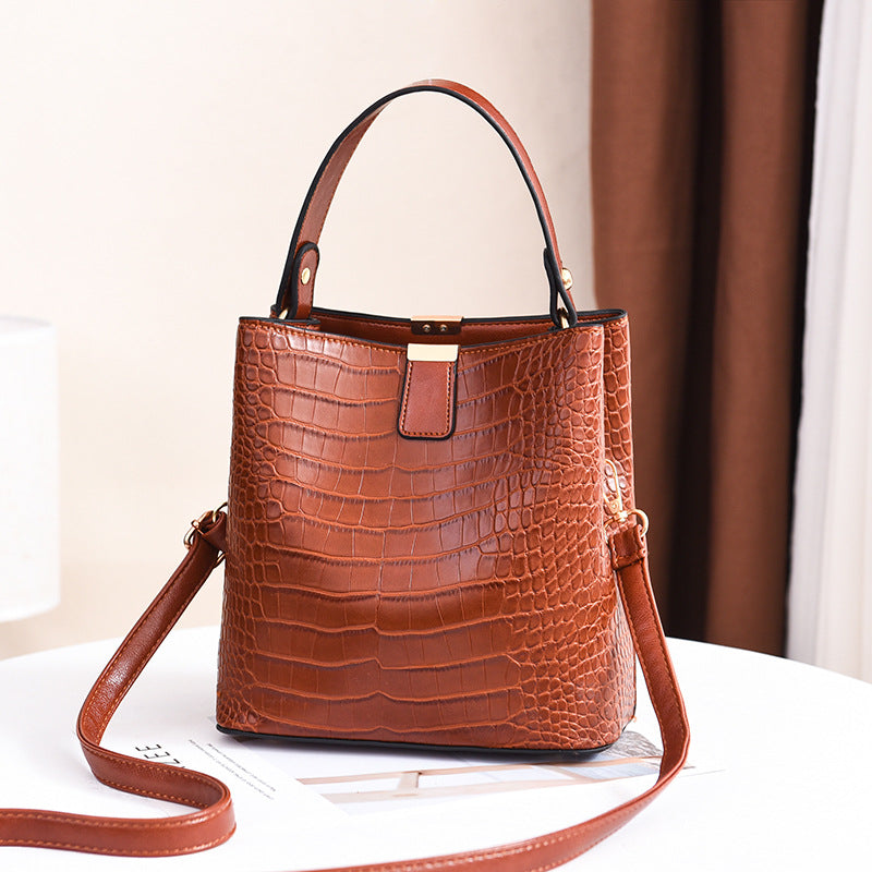Stone Pattern PU Leather Bucket Crossbody Bag