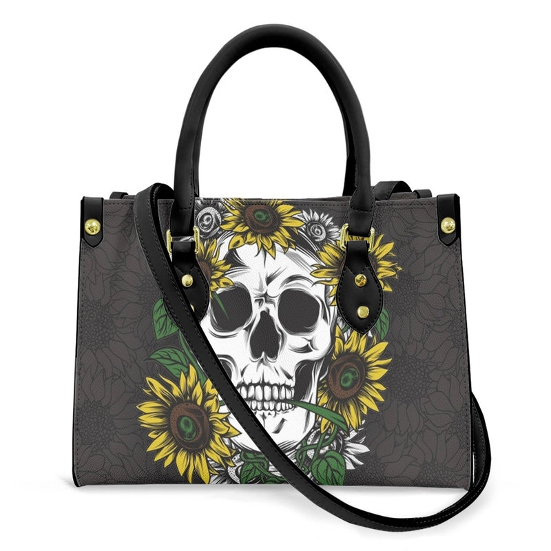 Halloween Women's Medium Pu Leather Human Floral Streetwear Square Hook Loop Customized Tote Bag