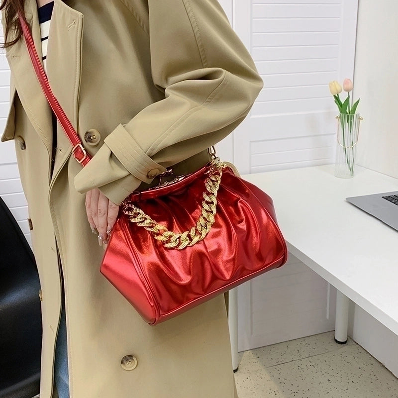 Women's Pu Leather Solid Color Basic Vintage Style Sewing Thread Square Clasp Frame Shoulder Bag Handbag Crossbody Bag