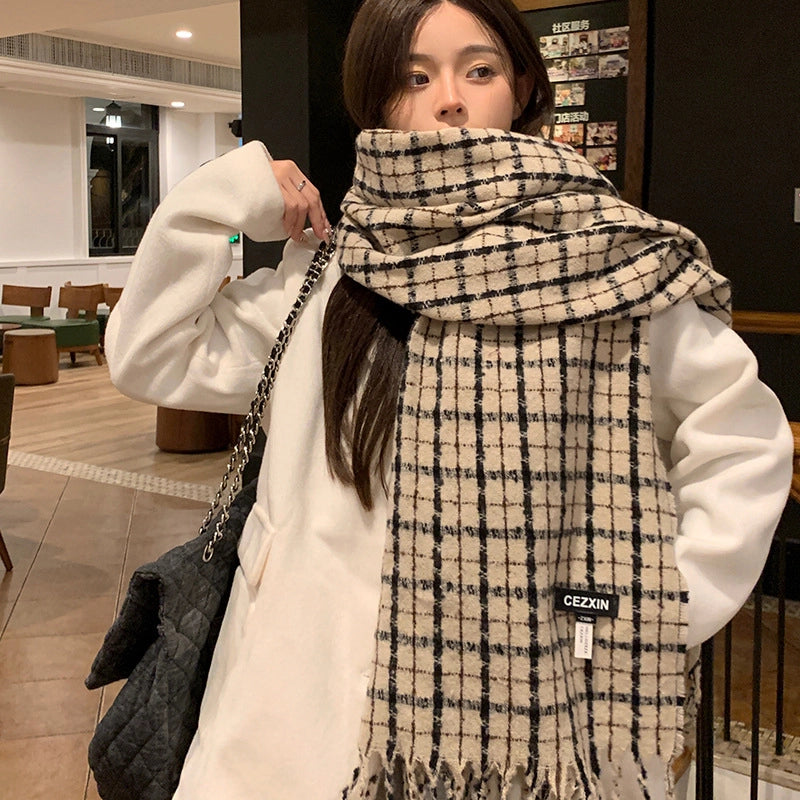 Unisex Minimalist Classic Style Lattice Polyester Scarf