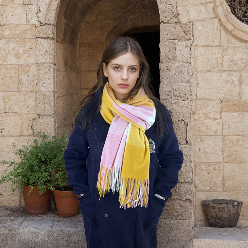 Women's Casual Minimalist Color Block Imitation Cashmere Tassel Scarf