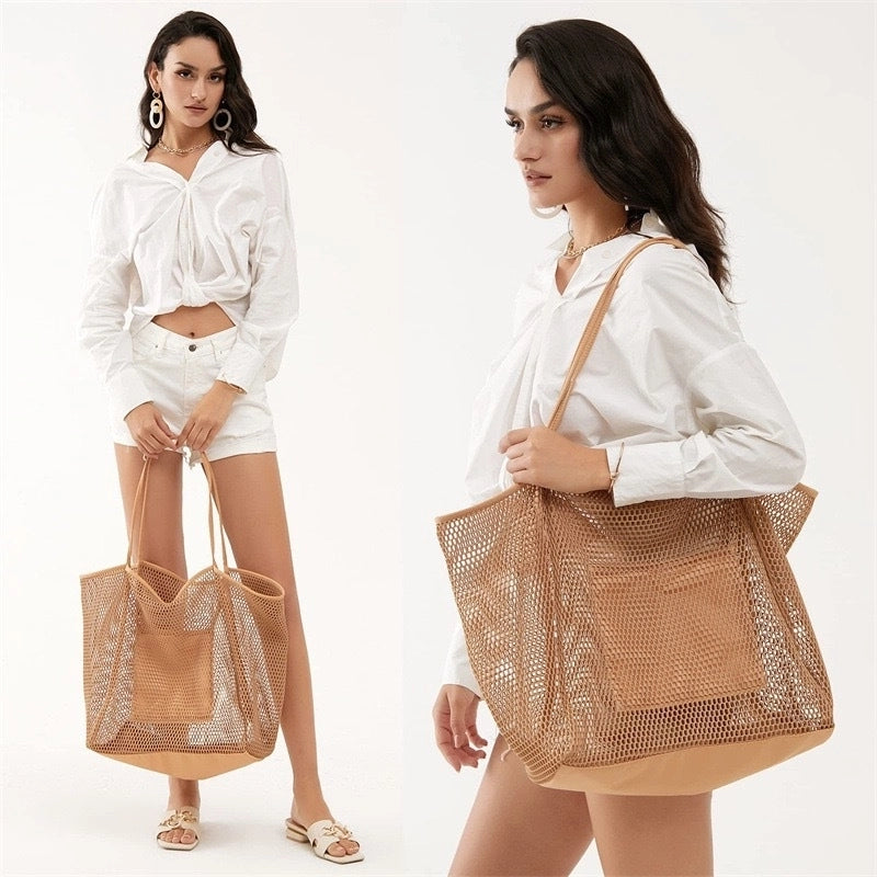 Unisex Nylon Grid Solid Color Basic Vacation Square Open Handbag