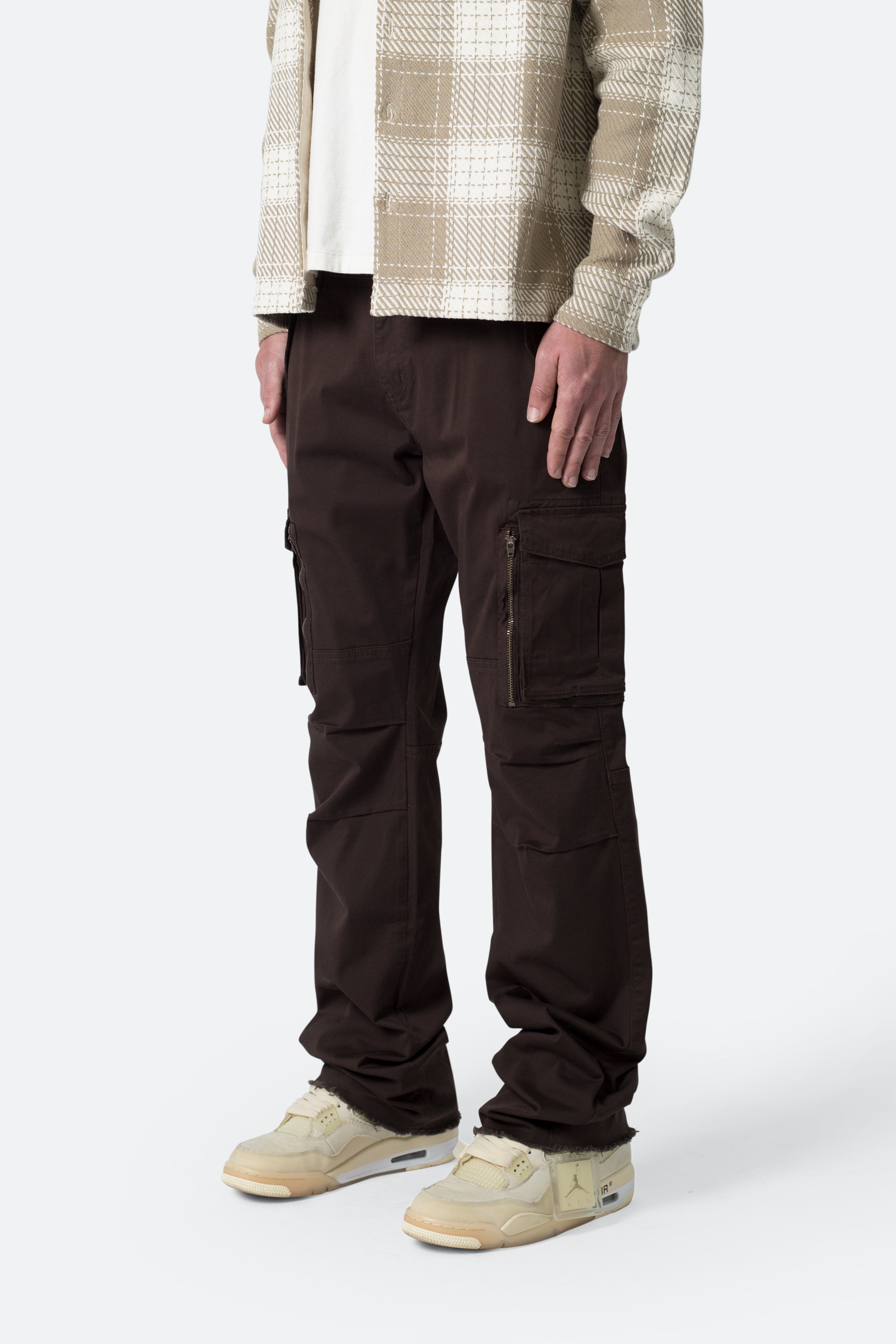 Paneled Zipper Cargo Pants - Brown