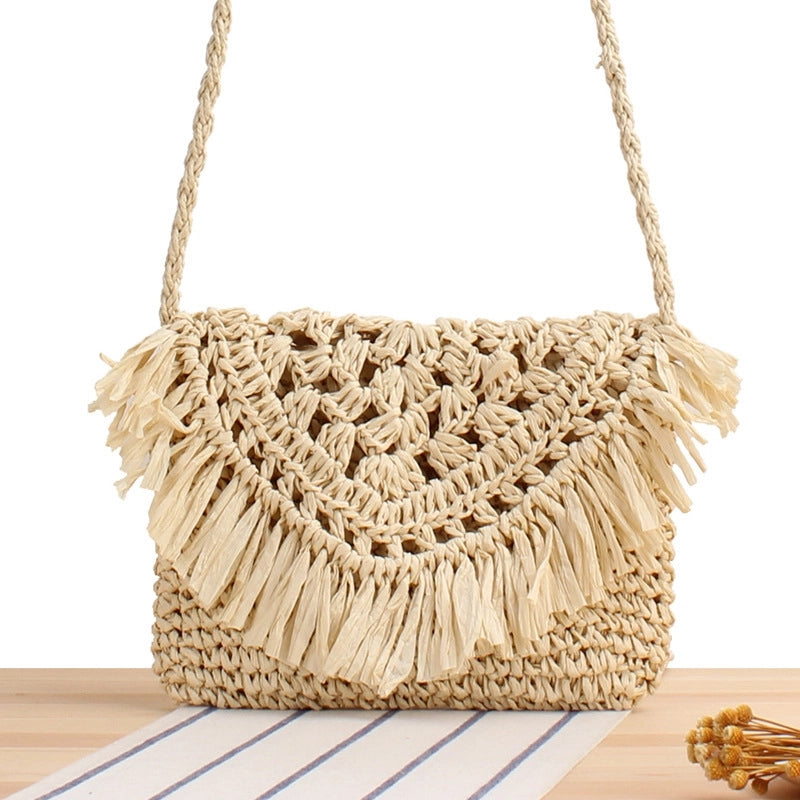 Women's Small Paper String Solid Color Cute Vacation Weave Square Zipper Straw Bag