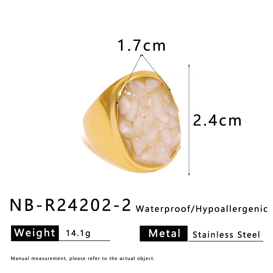 Natural Stone Gravel Stainless Steel Ring Exquisite Simple Titanium Steel Ring For Women