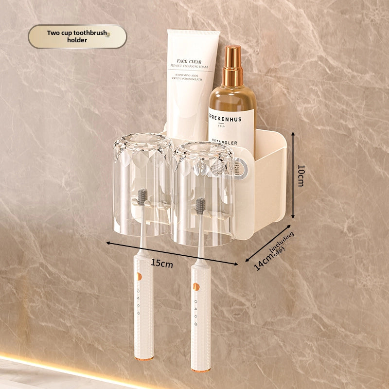 Toothbrush Storage Rack Toothpaste Tooth Cup Rack Mouthwash Cup Household Wall-mounted Brush Cup A Family Of Three Or Four Toothbrush Holes