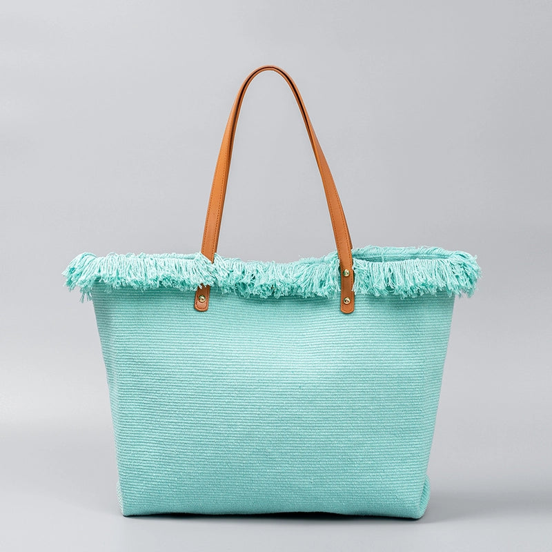 Women's Large Pu Leather Canvas Solid Color Beach Classic Style Square Magnetic Buckle Tote Bag