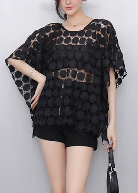 Bohemian White O-Neck Hollow Out Lace T Shirt Summer