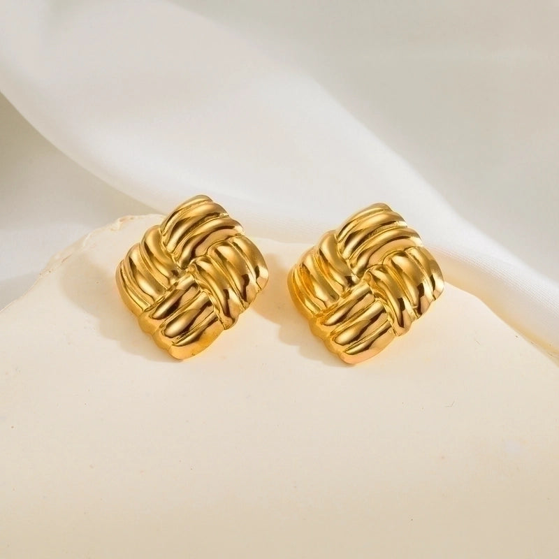 1 Pair Minimalist Classic Style Argyle 304 Stainless Steel 14K Gold Plated Stainless Steel Earrings