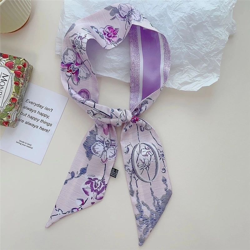 Women's Lady Flower Satin Printing Silk Scarf