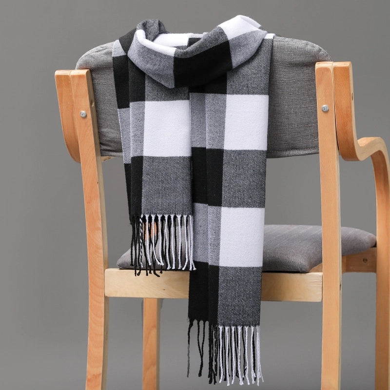 Autumn And Winter Men's Plaid Scarf British Plaid Cashmere Tassel Couple Parent-child Men's Scarf